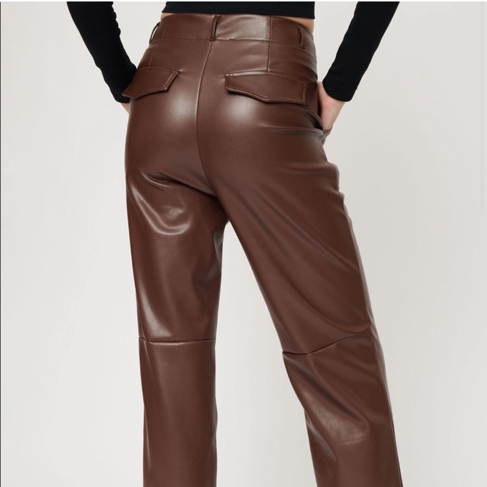 Brown vegan leather dynamite pants.